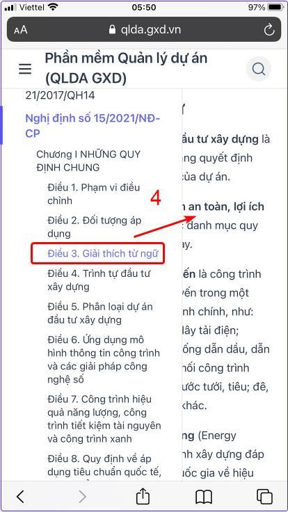 Chạm vào điều khoản nội dung sẽ hiện ra ngay