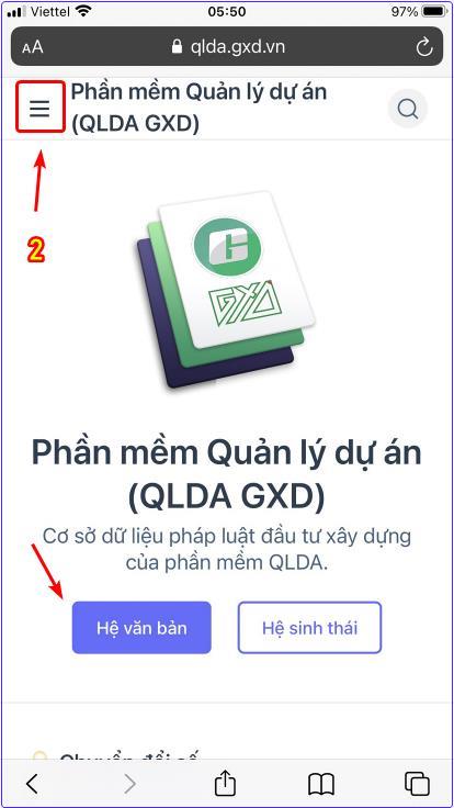 Nút Điều hướng trên màn hình QLDA GXD